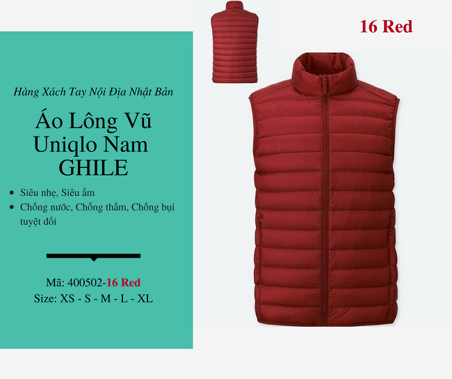 áo lông vũ nam ghile uniqlo màu đỏ 400502